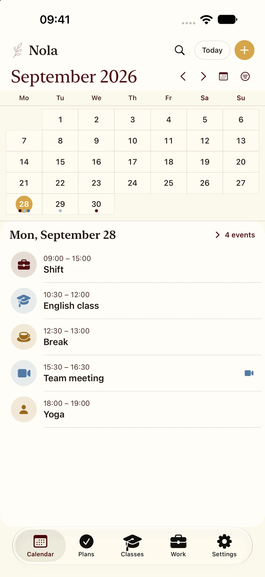 Real Nola month calendar on iPhone