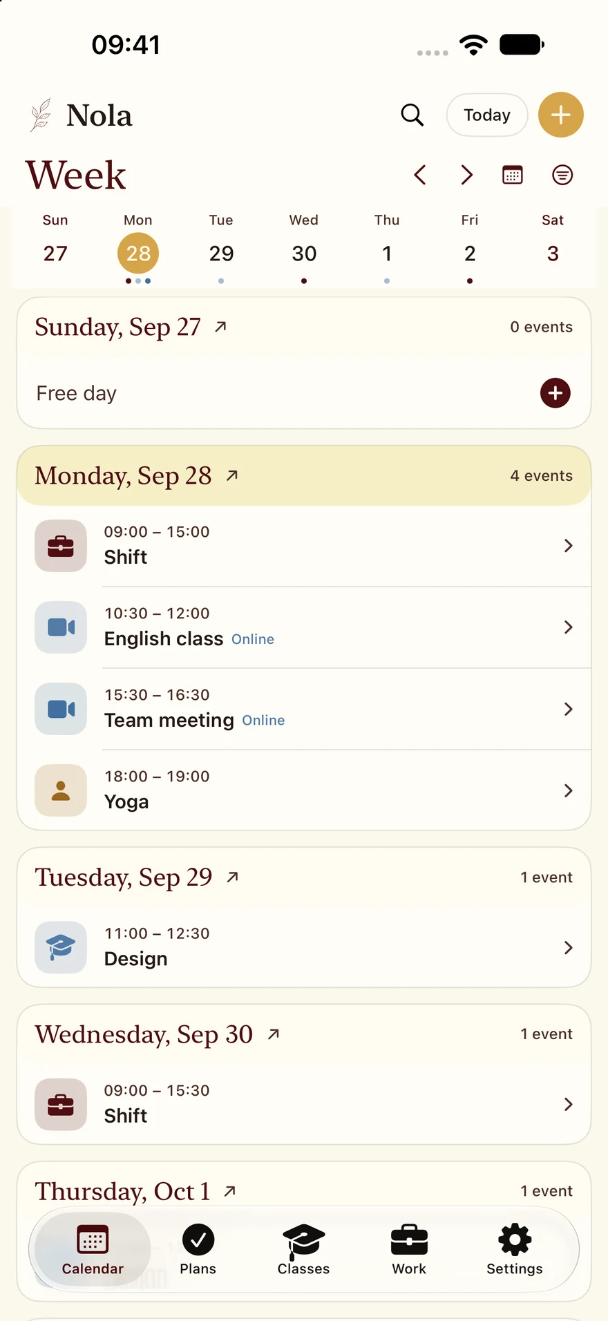 Real Nola week calendar on iPhone